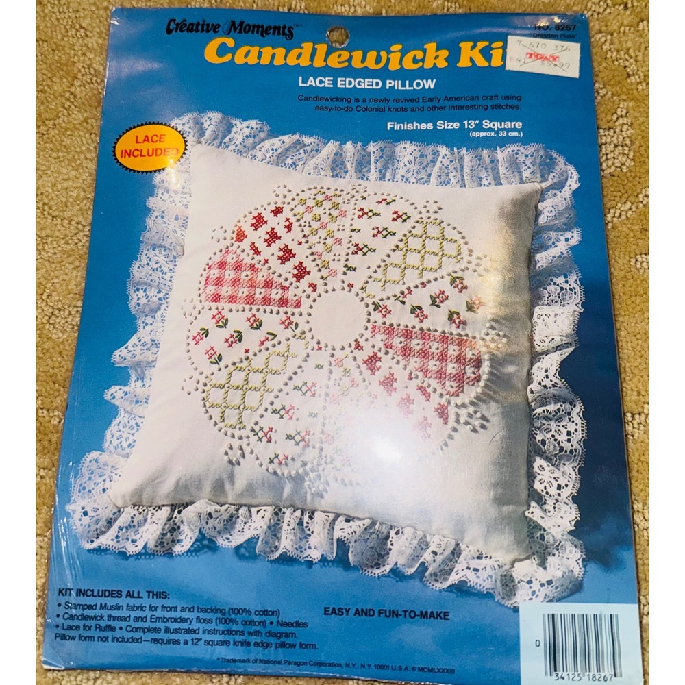 Creative Moments Candlewick Kit 8267 Dresden Lace Edged Pillow Vintage 1983